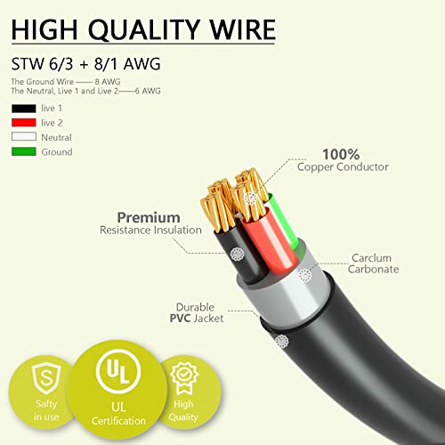 MULMART 50 Amp Generator Cords,15 FT, Generator Extension Cord, STW 6/3 + 8/1, 125V/250V, 12500W, Generator Cord, NEMA 14-50P to SS2-50R/CS6364,Twist Locking Connector, UL Listed