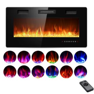 rintuf electric fireplace inserts, 36” recessed & wall mounted fireplace heater for indoor use with timer, touch screen, adjustable flame color/speed, remote control, overheat protection, 750/1500w