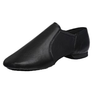 black slip-on jazz shoes elastic leather sole dance for men womens (8.5w / 7.5m)