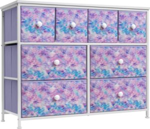 sorbus fabric dresser for kids bedroom - chest of 8 drawers, storage tower, clothing organizer, for closet, for playroom, for nursery, steel frame, fabric bins - knob handle (tie-dye purple)