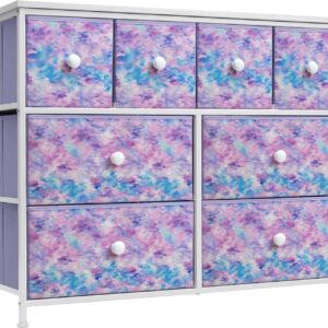 Sorbus Fabric Dresser for Kids Bedroom - Chest of 8 Drawers, Storage Tower, Clothing Organizer, for Closet, for Playroom, for Nursery, Steel Frame, Fabric Bins - Knob Handle (Tie-dye Purple)