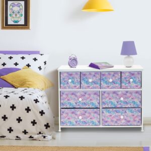 Sorbus Fabric Dresser for Kids Bedroom - Chest of 8 Drawers, Storage Tower, Clothing Organizer, for Closet, for Playroom, for Nursery, Steel Frame, Fabric Bins - Knob Handle (Tie-dye Purple)