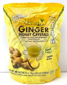 prince of peace instant ginger honey crystals with lemon, 60 sachets – instant hot or cold beverage – easy to brew – drink like a tea – caffeine and gluten free – real ginger