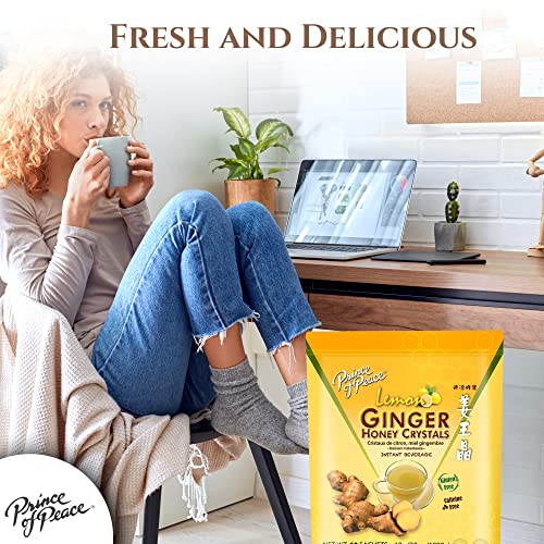 Prince of Peace Instant Ginger Honey Crystals with Lemon, 60 Sachets – Instant Hot or Cold Beverage – Easy to Brew – Drink Like a Tea – Caffeine and Gluten Free – Real Ginger