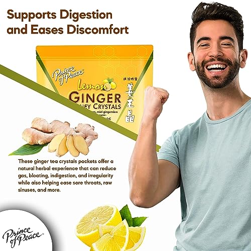 Prince of Peace Instant Ginger Honey Crystals with Lemon, 60 Sachets – Instant Hot or Cold Beverage – Easy to Brew – Drink Like a Tea – Caffeine and Gluten Free – Real Ginger