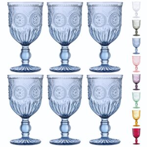 yungala blue wine glasses set of 6 blue goblets, blue glassware vintage and colorful