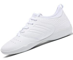 dadawen cheer shoes for youth girls women white cheerleading dancing shoes athletic training tennis walking breathable competition cheer sneakers white us size 8/eu size 40