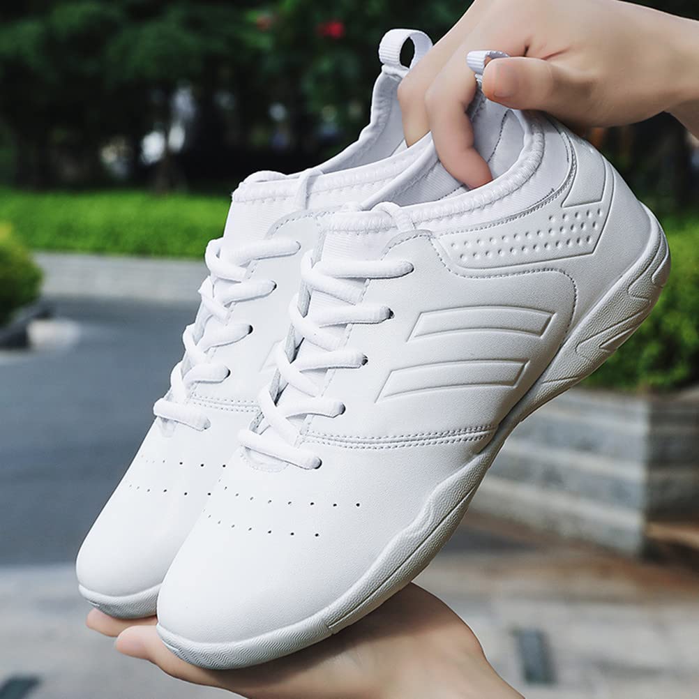 DADAWEN Cheer Shoes for Youth Girls Women White Cheerleading Dancing Shoes Athletic Training Tennis Walking Breathable Competition Cheer Sneakers White US Size 8/EU Size 40