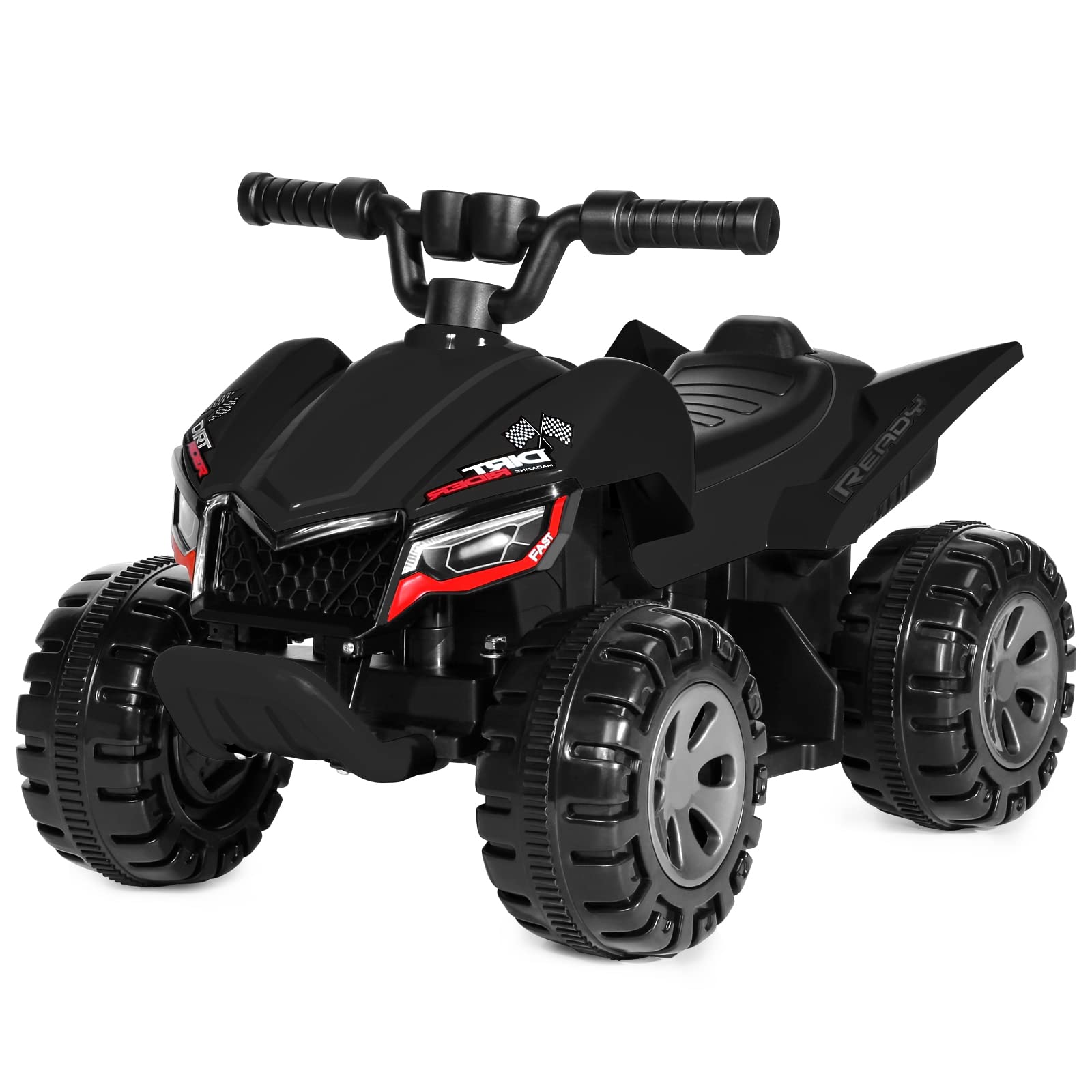 TEOAYEAH 25W Toddlers ATV, Wireless Music, 6V Battery Powered Electric ATV, Rear Motor Ride on Toys, DIY Sticker, Push Button Drive System (Black)