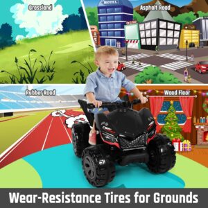 TEOAYEAH 25W Toddlers ATV, Wireless Music, 6V Battery Powered Electric ATV, Rear Motor Ride on Toys, DIY Sticker, Push Button Drive System (Black)