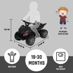 TEOAYEAH 25W Toddlers ATV, Wireless Music, 6V Battery Powered Electric ATV, Rear Motor Ride on Toys, DIY Sticker, Push Button Drive System (Black)