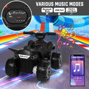 TEOAYEAH 25W Toddlers ATV, Wireless Music, 6V Battery Powered Electric ATV, Rear Motor Ride on Toys, DIY Sticker, Push Button Drive System (Black)