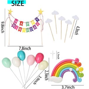BIEUFBJI Rainbow Cake Topper, 15-Piece Cake Decoration Set, Lnclude Colorful Rainbow Clouds Balloon Stars, For Boy Girl Kid Birthday Baby Shower Party Baking Decoration Supplies