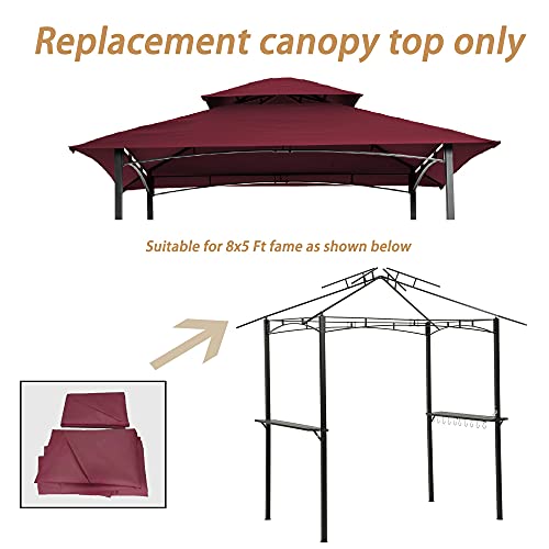 8x5Ft Grill Gazebo Replacement Canopy,Double Tiered BBQ Tent Roof Top Cover,Burgundy