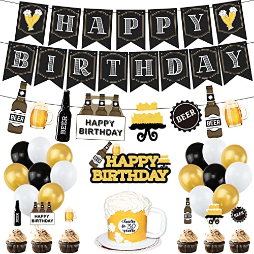 Beer Birthday Party Decorations, Cheers and Beers Happy Birthday Party Banner Balloons Decorations Aged to Perfection Birthday Party Supplies for Men 30th 40th 50th Beer Birthday Party Decorations