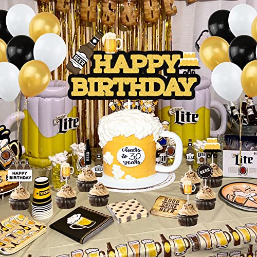 Beer Birthday Party Decorations, Cheers and Beers Happy Birthday Party Banner Balloons Decorations Aged to Perfection Birthday Party Supplies for Men 30th 40th 50th Beer Birthday Party Decorations