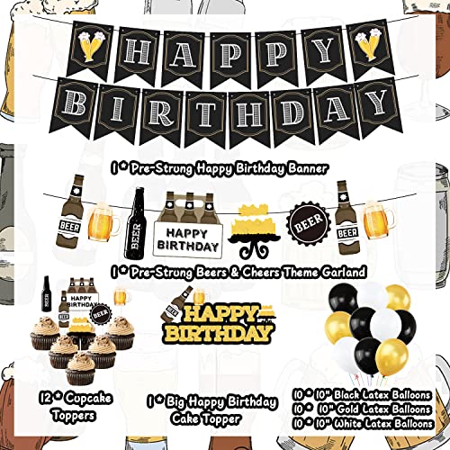 Beer Birthday Party Decorations, Cheers and Beers Happy Birthday Party Banner Balloons Decorations Aged to Perfection Birthday Party Supplies for Men 30th 40th 50th Beer Birthday Party Decorations