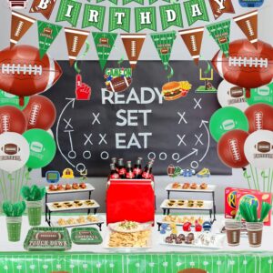 Football Theme Party Supplies,Including Birthday Banner, Football Silicone Bracelet, Hanging Swirl, Plates, Cups, Napkins, Tableware, Tablecloth, Football Birthday Party Decorations, Serves 20