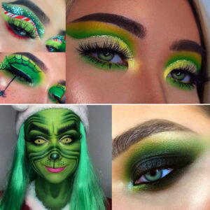 Afflano Grinch Green Eyeshadow Palette Highly Pigmented, Long Lasting Blendable Small Yellow Forest Dark Emerald Green Eye shadow Pallet for Hazel Eyes, Christmas Halloween Green Eye Makeup Gift