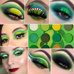 Afflano Grinch Green Eyeshadow Palette Highly Pigmented, Long Lasting Blendable Small Yellow Forest Dark Emerald Green Eye shadow Pallet for Hazel Eyes, Christmas Halloween Green Eye Makeup Gift