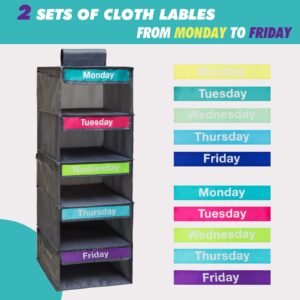 DoveeDosa Weekly Clothes Organizer for Kids-Day of The Week Clothes Organizer for Kids-Kids Daily Clothes Organizer-Monday Friday Clothes Organizer-Kids Closet Organizer-Days of The Week, Grey