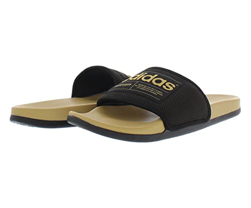 adidas Adilette Comfort Slides Black/Golden Beige/Golden Beige Men's 10, Women's 11 Medium