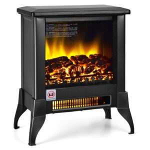tangkula 18 inches electric fireplace stove, 1400w freestanding fireplace heater w/realistic flame effect, adjustable temperature, overheat protection, quiet operation, space heater for indoor use