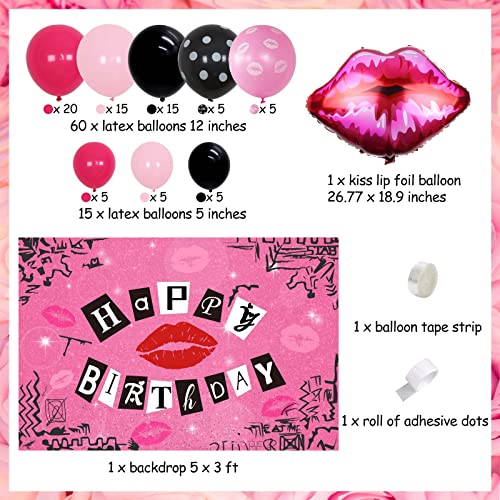 Sursurprise Burn Book Party Decorations Balloon Garland Kit with Backdrop, Lip Foil Balloon for Girls and Women Y2K Early 2000s Birthday Decor