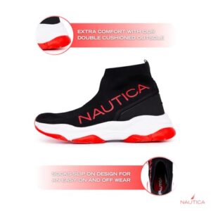 Nautica Men's High Top Sneakers Breathable Knit with Socks Ankle Support Slip-On Tennis Comfort Shoes for Fashion Gym Sports-Bowen Mens-Black Red-Size 13