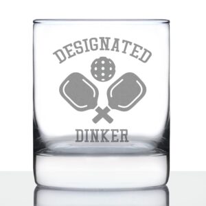designated dinker - whiskey rocks glass - funny pickleball themed decor and gifts - 10.25 oz glasses