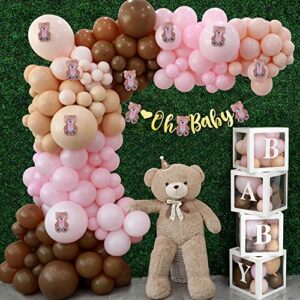 teddy bear baby shower decorations for girl pink balloons garland gender reveal princess brown kit arch birthday party themed sticker oh banner