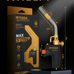 RTTOOA High Intensity Adjustable Propane Torch Head, GJ-8000 Trigger Start Mapp Gas Torch Map Gas Torch Kit with Self Ignition,Pencil Flame Welding Torch Fuel by MAPP, MAP/PRO（CSA Certified)