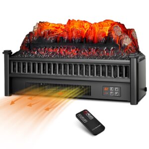 costway electric fireplace log heater with remote control, 23-inch realistic ember bed insert log with 0.5-6h timer, adjustable flame brightness and temperature, overheating protection, 1400w