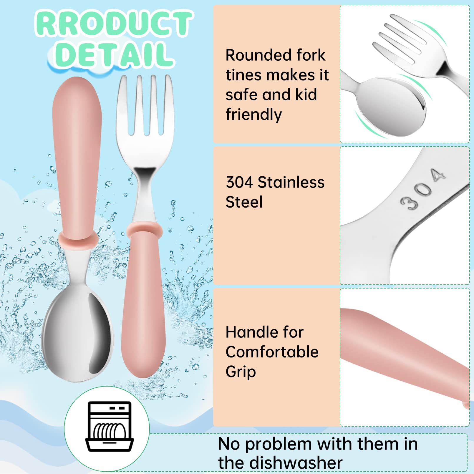 12PCS Toddler Forks & Spoons,Stainless Steel Baby Utensils,Kids Silverware Children's Cutlery Set for Self Feeding,BPA Free Metal Toddler Flatware with Handle for Boys Girls(Mixcolor 6 Spoons 6 Forks)