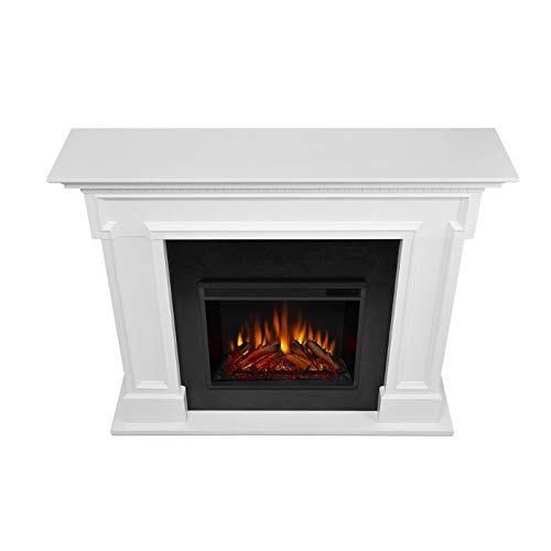 BOWERY HILL Traditional Solid Wood Electric Fireplace, Heater with Remote Control, Adjustable Led Flame, 1500W in White