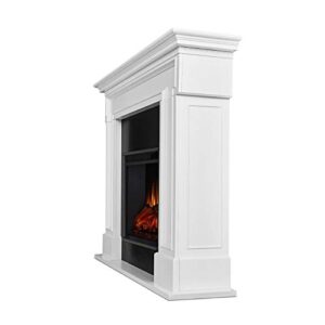 BOWERY HILL Traditional Solid Wood Electric Fireplace, Heater with Remote Control, Adjustable Led Flame, 1500W in White