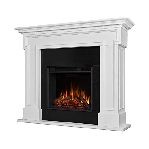 BOWERY HILL Traditional Solid Wood Electric Fireplace, Heater with Remote Control, Adjustable Led Flame, 1500W in White