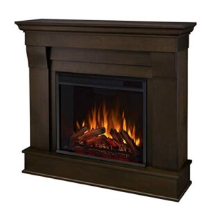 BOWERY HILL Traditional Solid Wood Indoor Electric Fireplace Mantel Heater with Remote Control, Adjustable Led Flame, 1500W in Dark Walnut