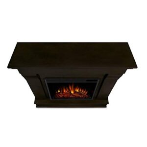 BOWERY HILL Traditional Solid Wood Indoor Electric Fireplace Mantel Heater with Remote Control, Adjustable Led Flame, 1500W in Dark Walnut