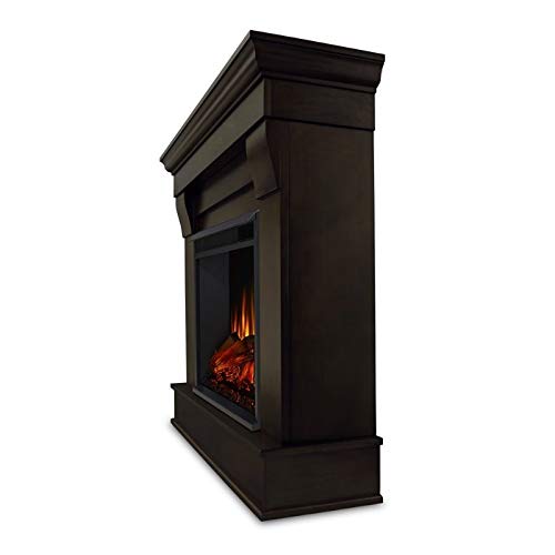 BOWERY HILL Traditional Solid Wood Indoor Electric Fireplace Mantel Heater with Remote Control, Adjustable Led Flame, 1500W in Dark Walnut