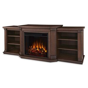 bowery hill modern solid wood entertainment center media console electric fireplace in chestnut oak