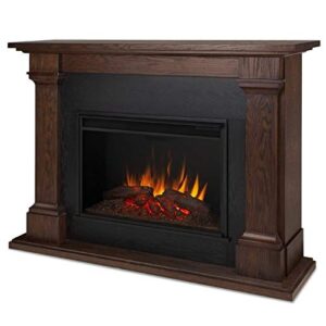 bowery hill traditional corner electric fireplace mantel heater with remote control, adjustable led flame 1500w in chestnut oak