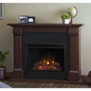 BOWERY HILL Traditional Corner Electric Fireplace Mantel Heater with Remote Control, Adjustable Led Flame 1500W in Chestnut Oak