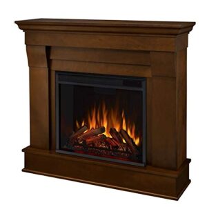 bowery hill contemporary solid wood electric fireplace mantel heater with remote control, adjustable led flame, 1500w in espresso