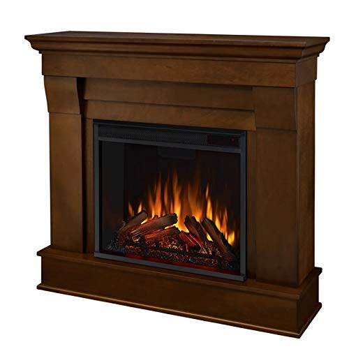 BOWERY HILL Contemporary Solid Wood Electric Fireplace Mantel Heater with Remote Control, Adjustable Led Flame, 1500W in Espresso