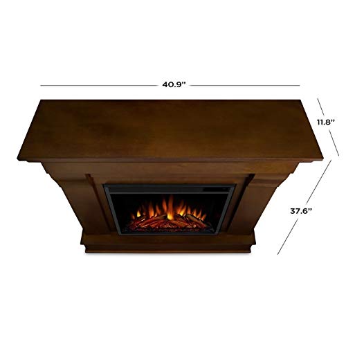 BOWERY HILL Contemporary Solid Wood Electric Fireplace Mantel Heater with Remote Control, Adjustable Led Flame, 1500W in Espresso