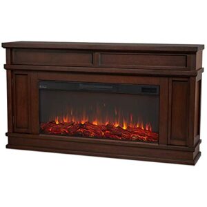 bowery hill traditional electric fireplace wooden surround mantel heater with remote control, adjustable led flame, 1500w in dark walnut