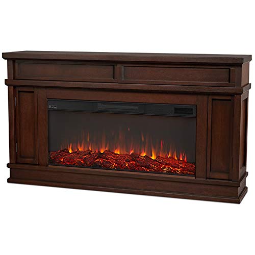 BOWERY HILL Traditional Electric Fireplace Wooden Surround Mantel Heater with Remote Control, Adjustable Led Flame, 1500W in Dark Walnut