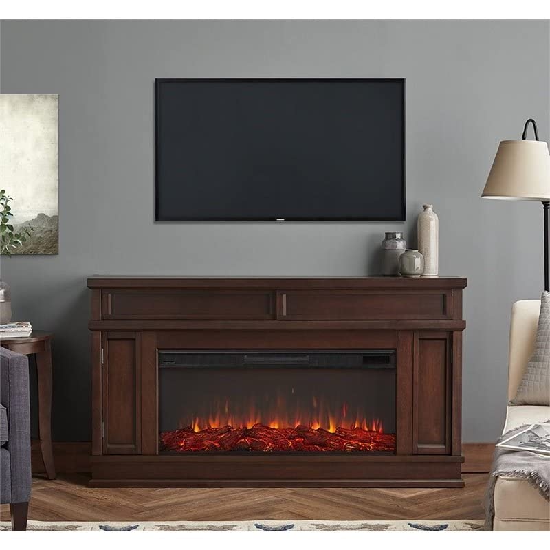 BOWERY HILL Traditional Electric Fireplace Wooden Surround Mantel Heater with Remote Control, Adjustable Led Flame, 1500W in Dark Walnut