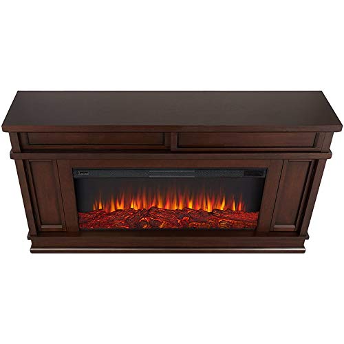 BOWERY HILL Traditional Electric Fireplace Wooden Surround Mantel Heater with Remote Control, Adjustable Led Flame, 1500W in Dark Walnut